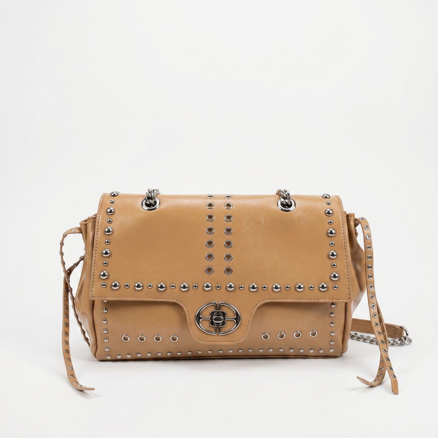 Rock Star Borsa a Patta in Ecopelle con Borchie Argentate Tracolla a Catena
