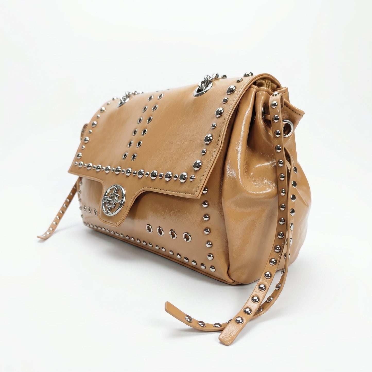 Rock Star Borsa a Patta in Ecopelle con Borchie Argentate Tracolla a Catena