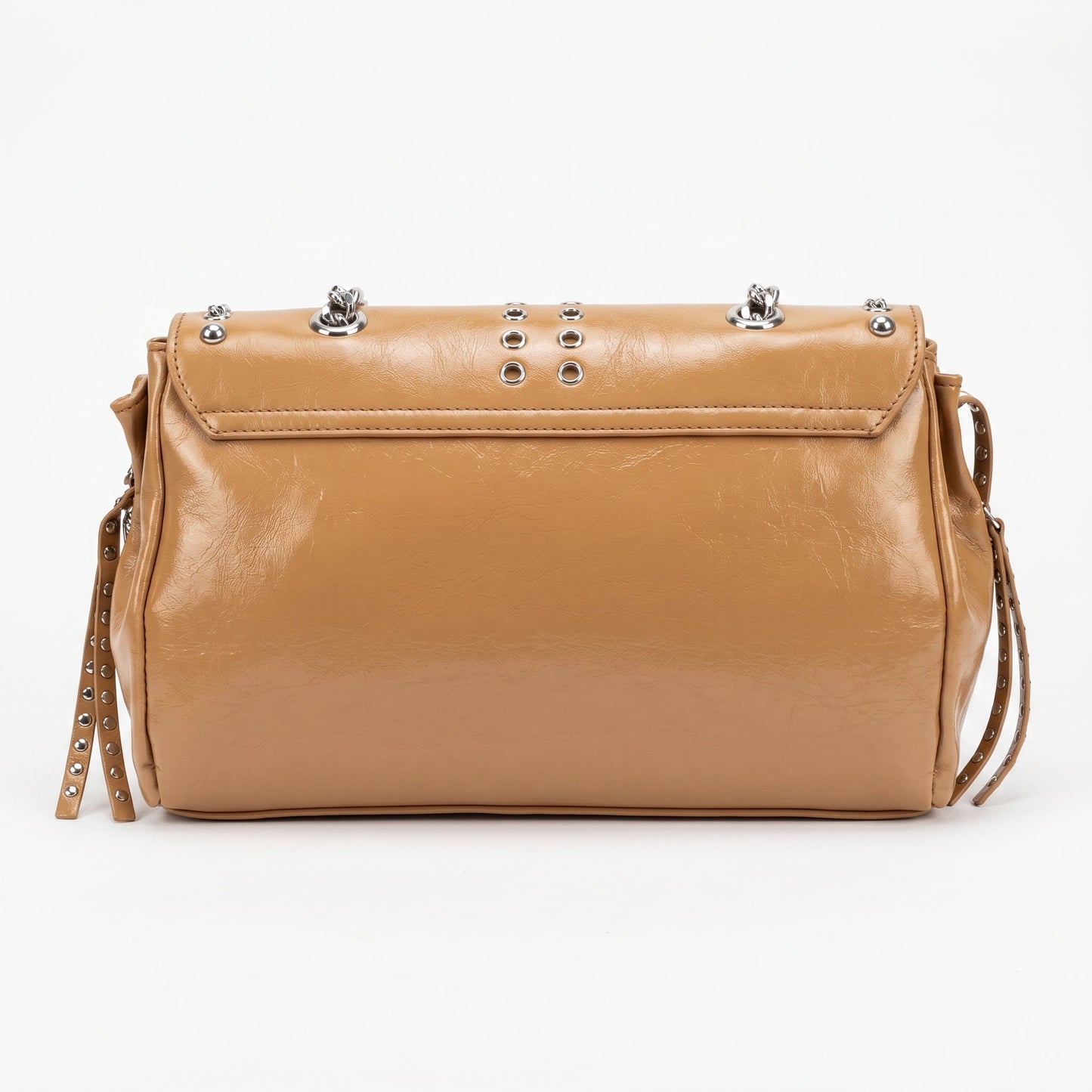 Rock Star Borsa a Patta in Ecopelle con Borchie Argentate Tracolla a Catena