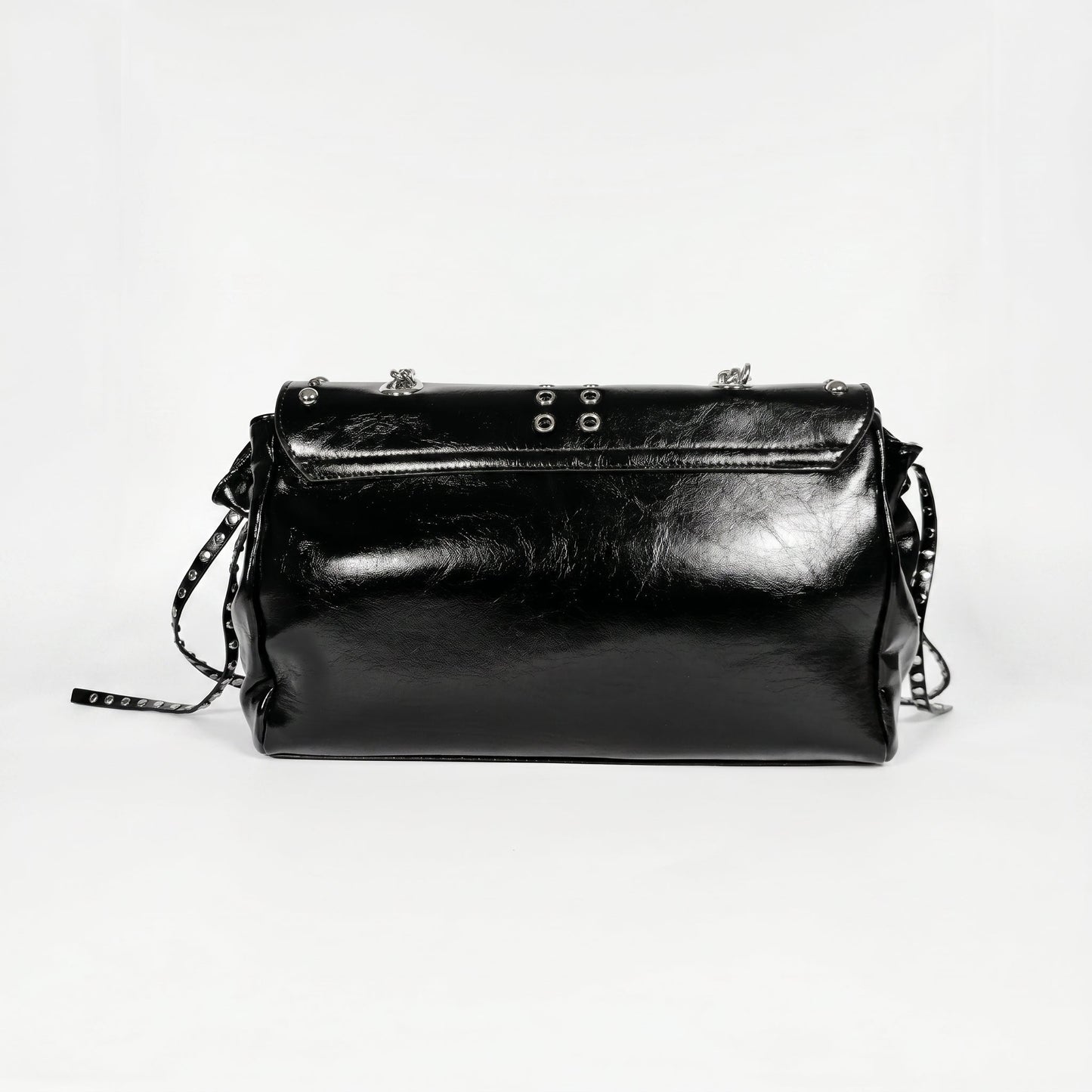 Rock Star Borsa a Patta in Ecopelle con Borchie Argentate Tracolla a Catena