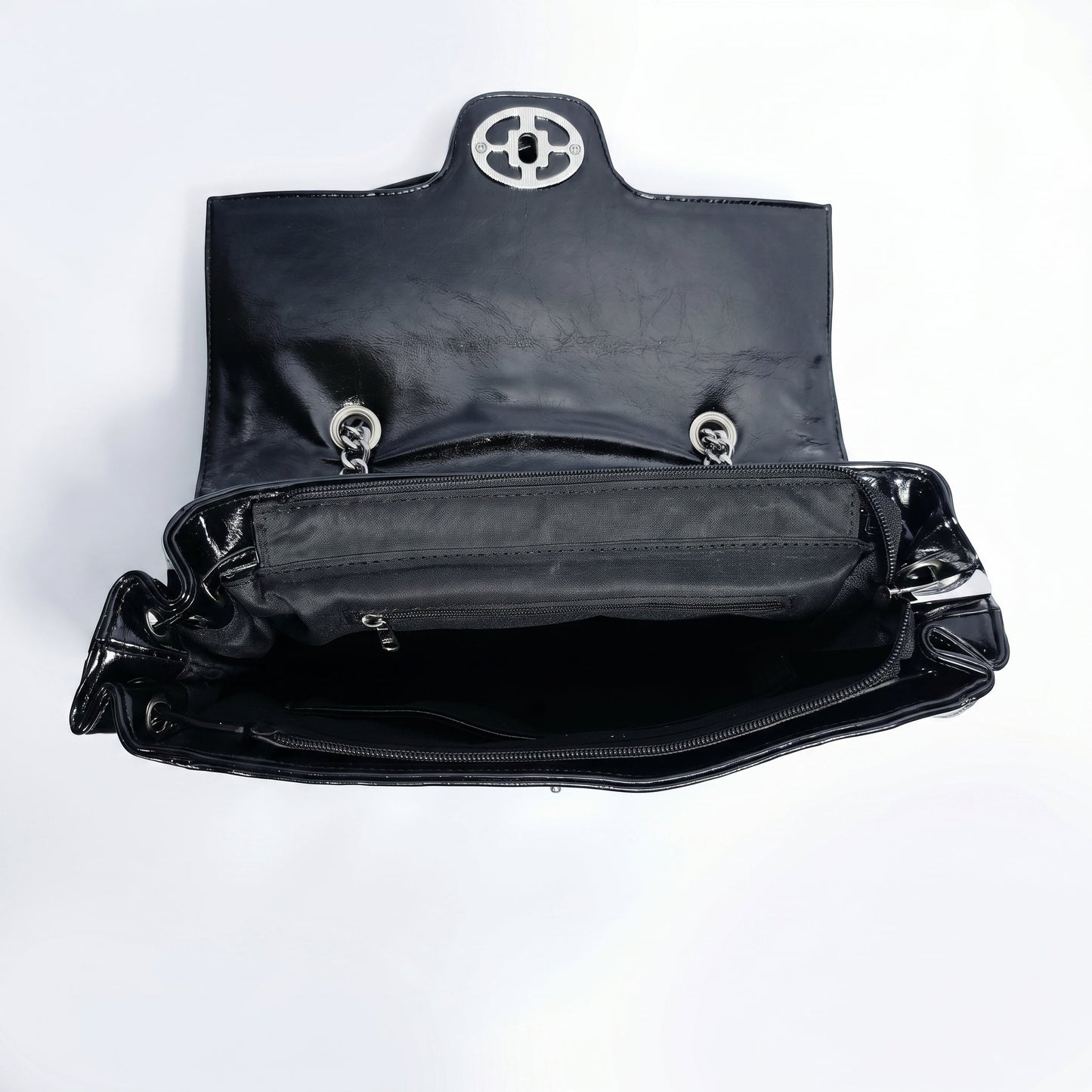 Rock Star Borsa a Patta in Ecopelle con Borchie Argentate Tracolla a Catena