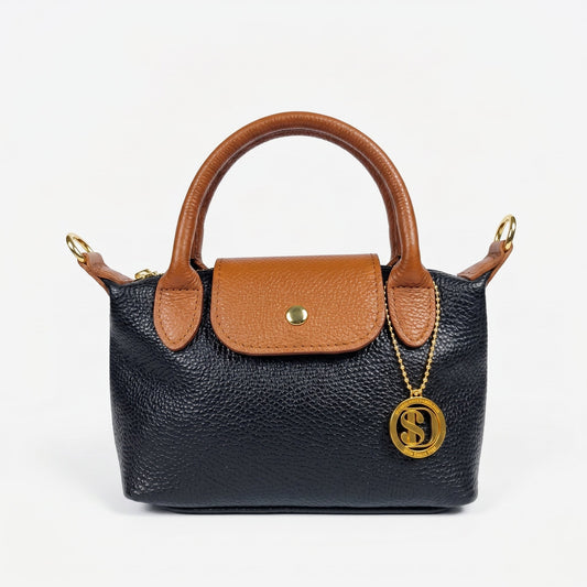 Venis Mini Borsa a Mano da Donna Bicolore in Vera Pelle con Patta e Ciondolo SD