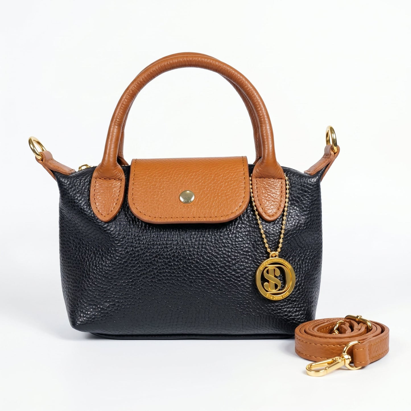 Venis Mini Borsa a Mano da Donna Bicolore in Vera Pelle con Patta e Ciondolo SD