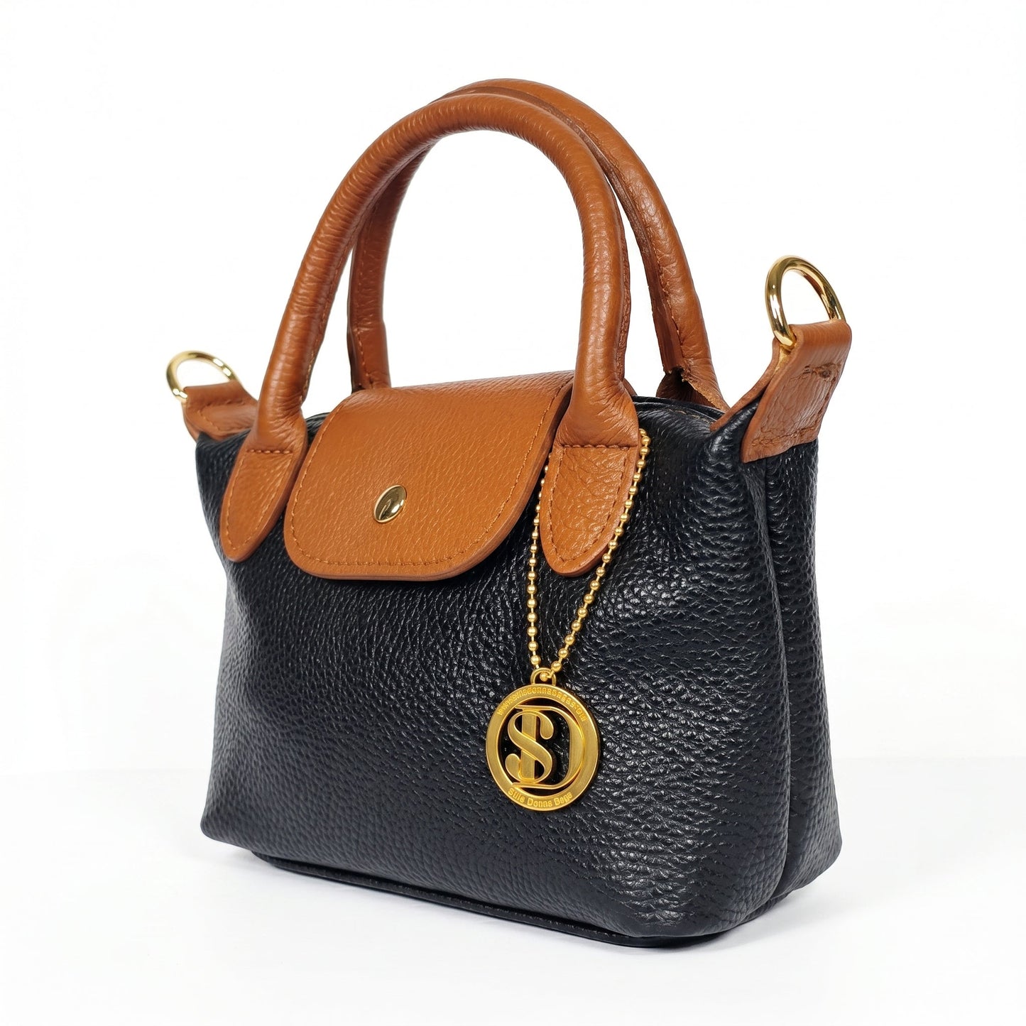 Venis Mini Borsa a Mano da Donna Bicolore in Vera Pelle con Patta e Ciondolo SD
