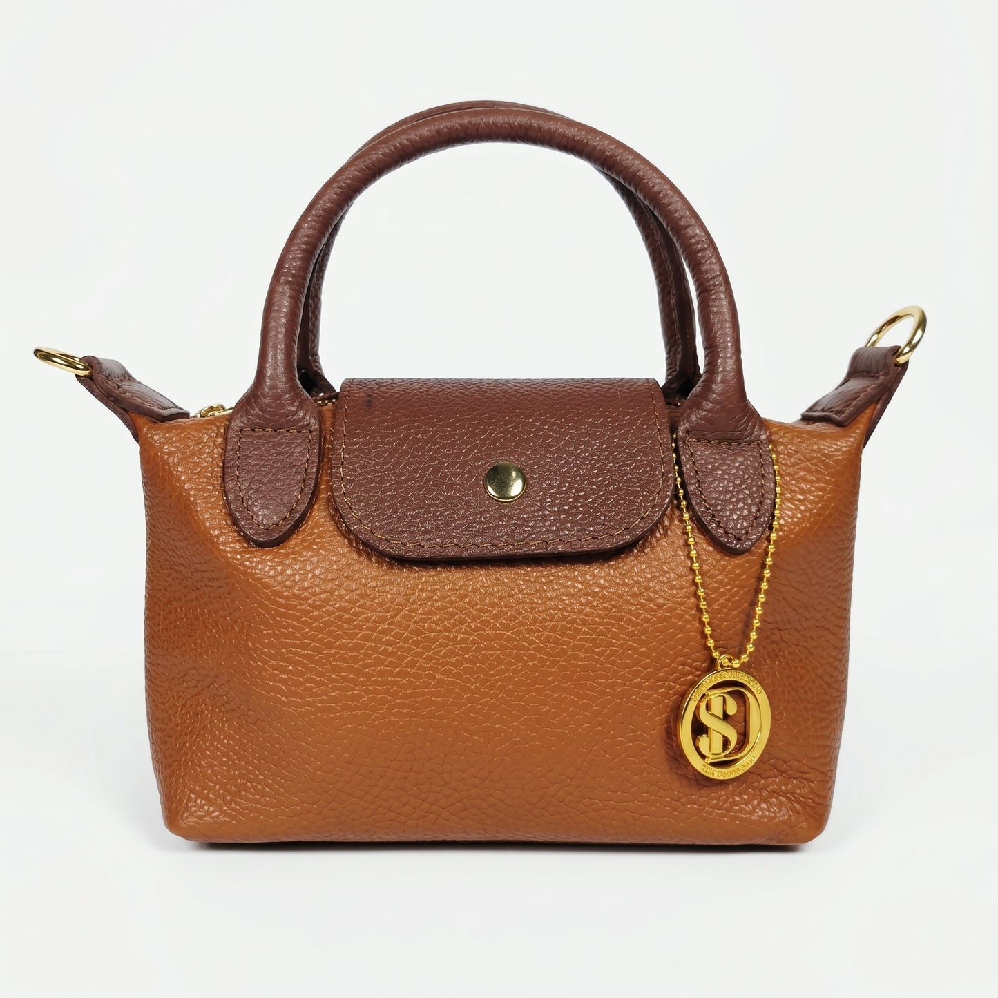 Venis Mini Borsa a Mano da Donna Bicolore in Vera Pelle con Patta e Ciondolo SD