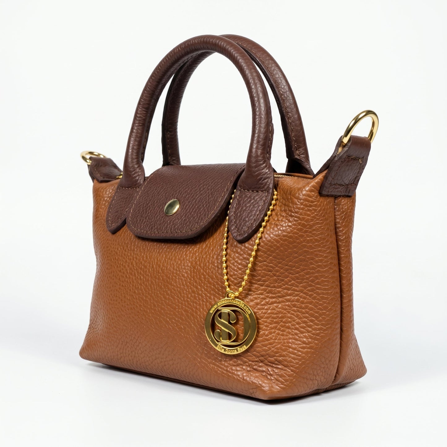 Venis Mini Borsa a Mano da Donna Bicolore in Vera Pelle con Patta e Ciondolo SD