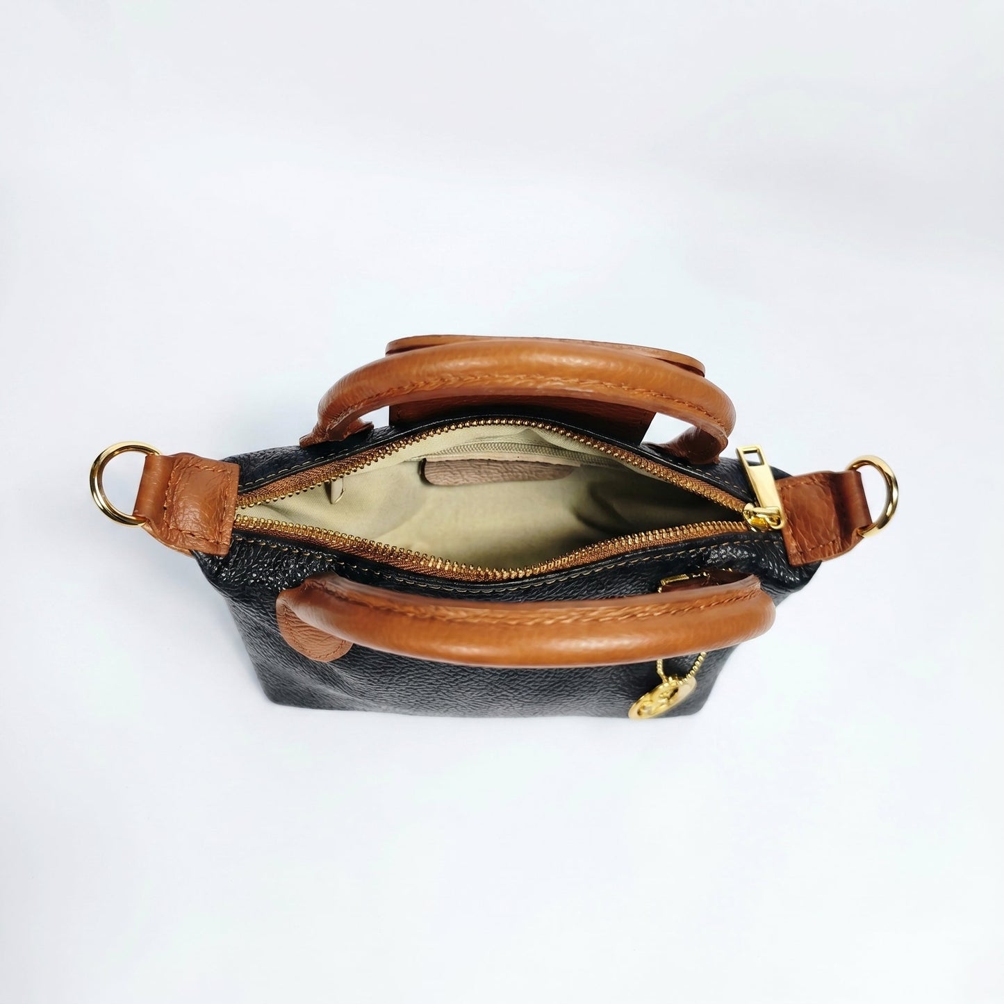 Venis Mini Borsa a Mano da Donna Bicolore in Vera Pelle con Patta e Ciondolo SD