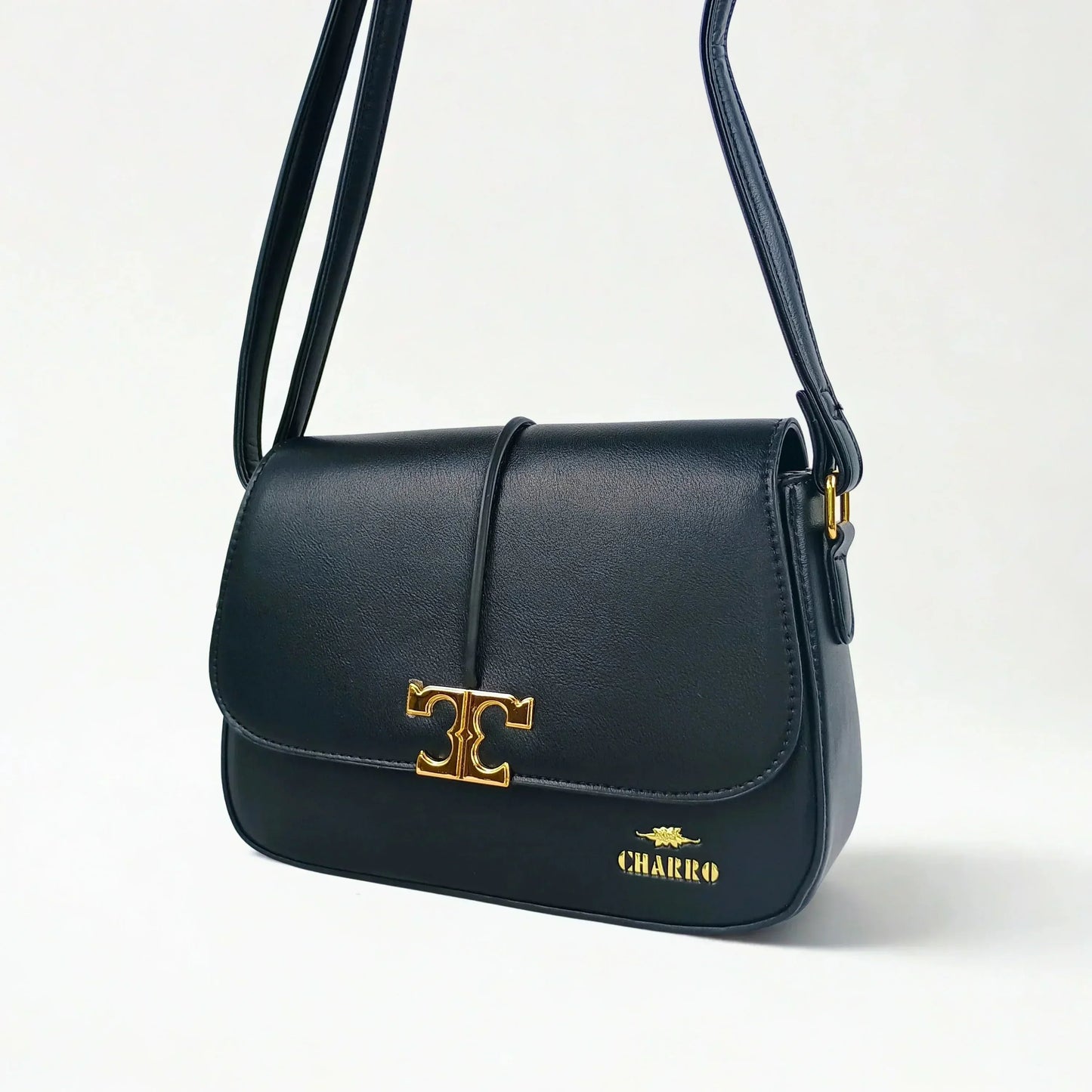 Charro Black Leather Flap Bag - MS-5944