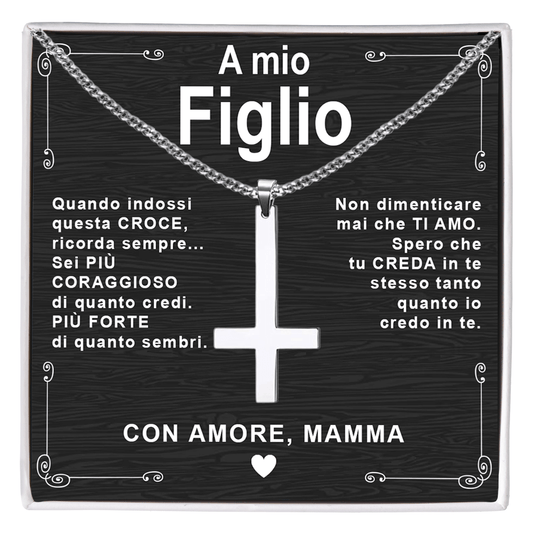 Collana Croce al Rovescio - A Mio Figlio, con Amore Mamma.