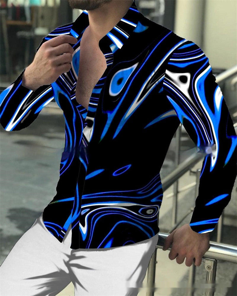 European And American 3D Printed Casual Slim Fashion Printed Shirt