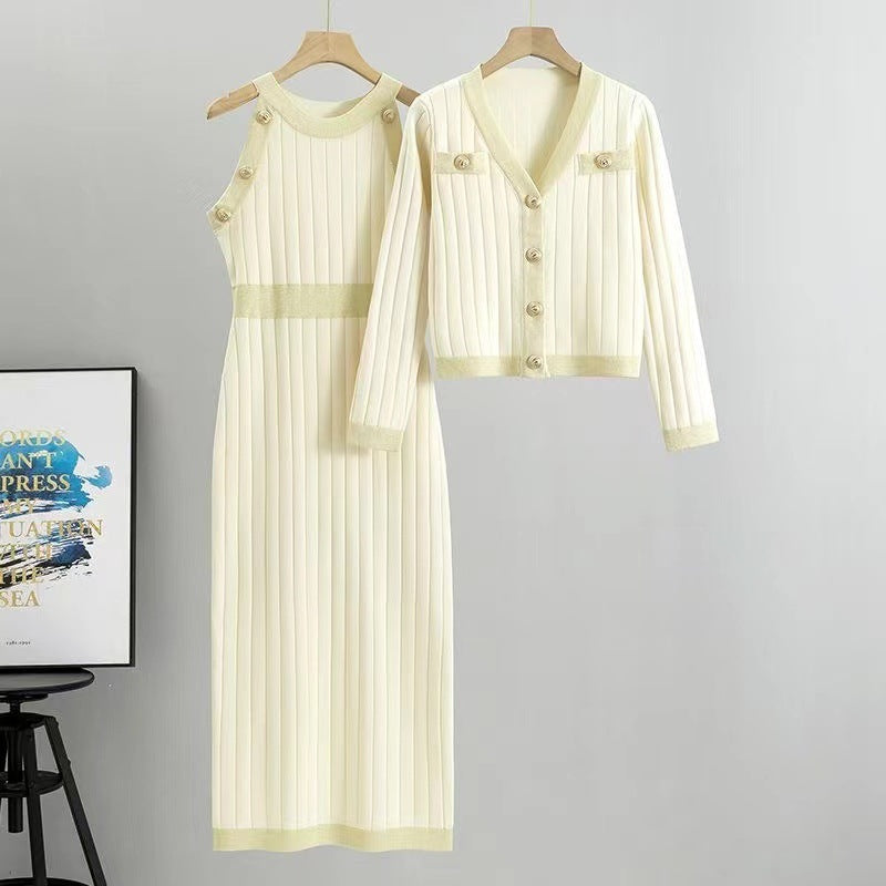 French Style Temperament Socialite High Waist Fashion Two-piece Set Sweater Female