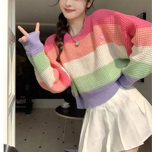 Round Neck Pullover Design Sense Niche Soft Glutinous Contrast Color Striped Sweater