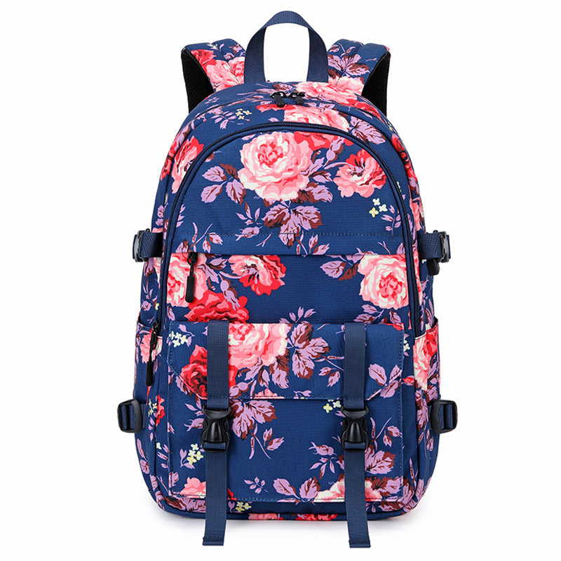 Women's Fashion Thermal Transfer Flower Multi-functional Backpack