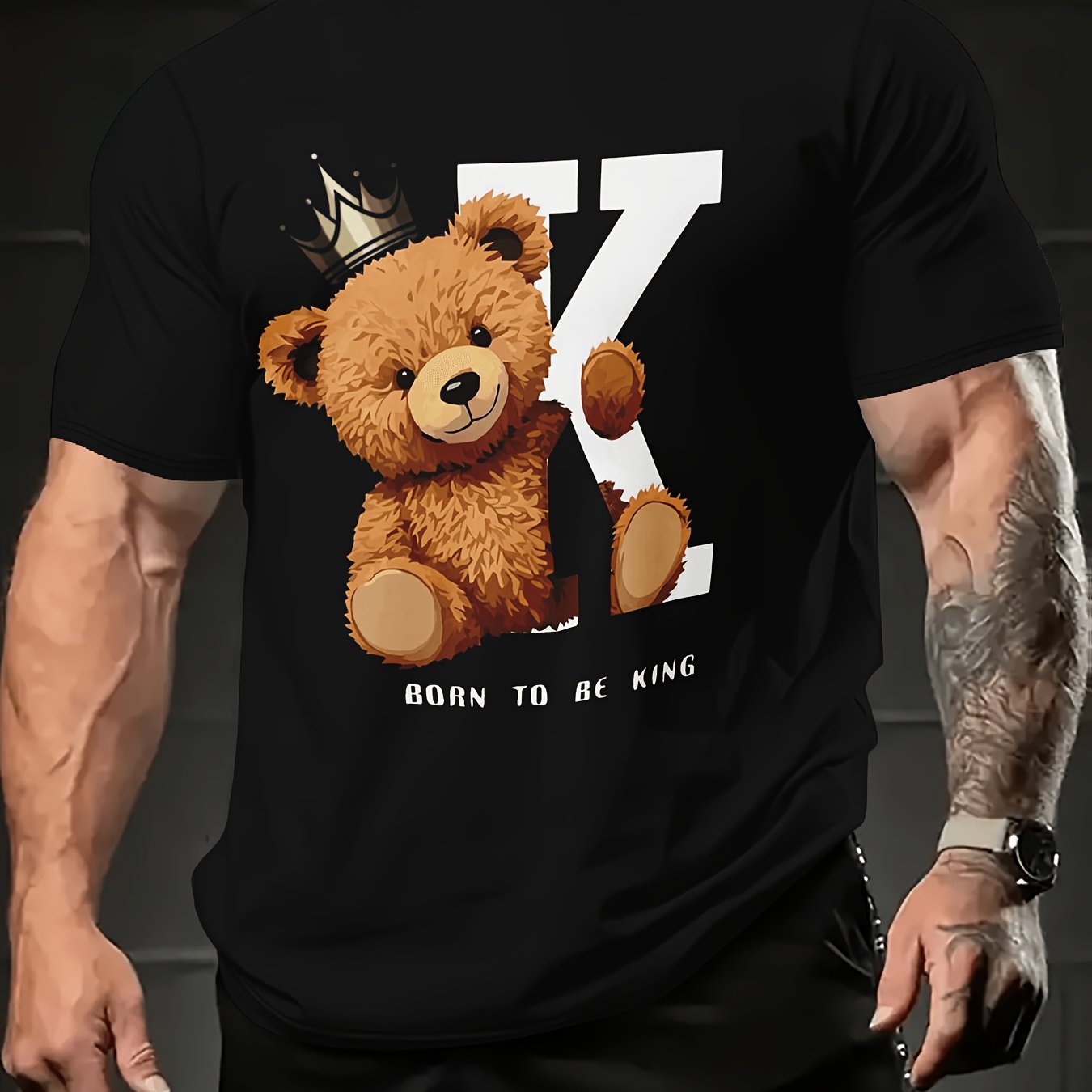 Summer 2024 Trendy Men's T-Shirt with Cool Bear Graphic - Soft Polyester, Crew Neck, Short Sleeve, Street Style