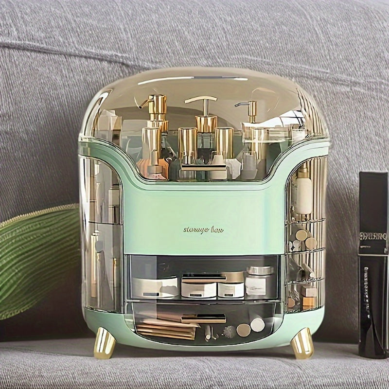 Spacious Multi-Layer Organizer for Cosmetics & Jewelry - Dustproof with Adjustable Drawers, Ideal for Makeup, Art Supplies & Office Essentials - Perfect for Bedroom, Bathroom, or Desk Organization (White & Green)