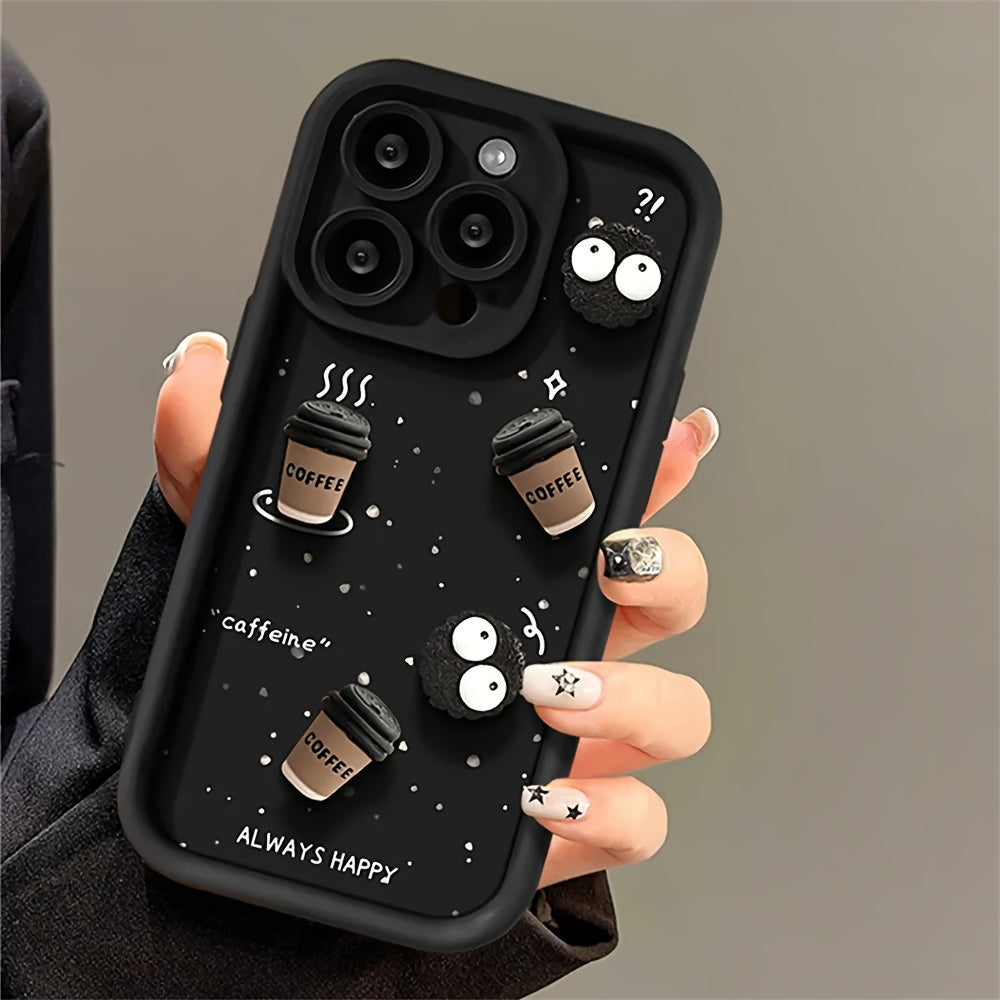 Cute Cartoon 3D Coffee Liquid Silicone Soft Case For iPhone 15 Pro Max 14 Pro Max 13 12 Pro 11 15 14 13 12 X XR Lens Protective Cover
