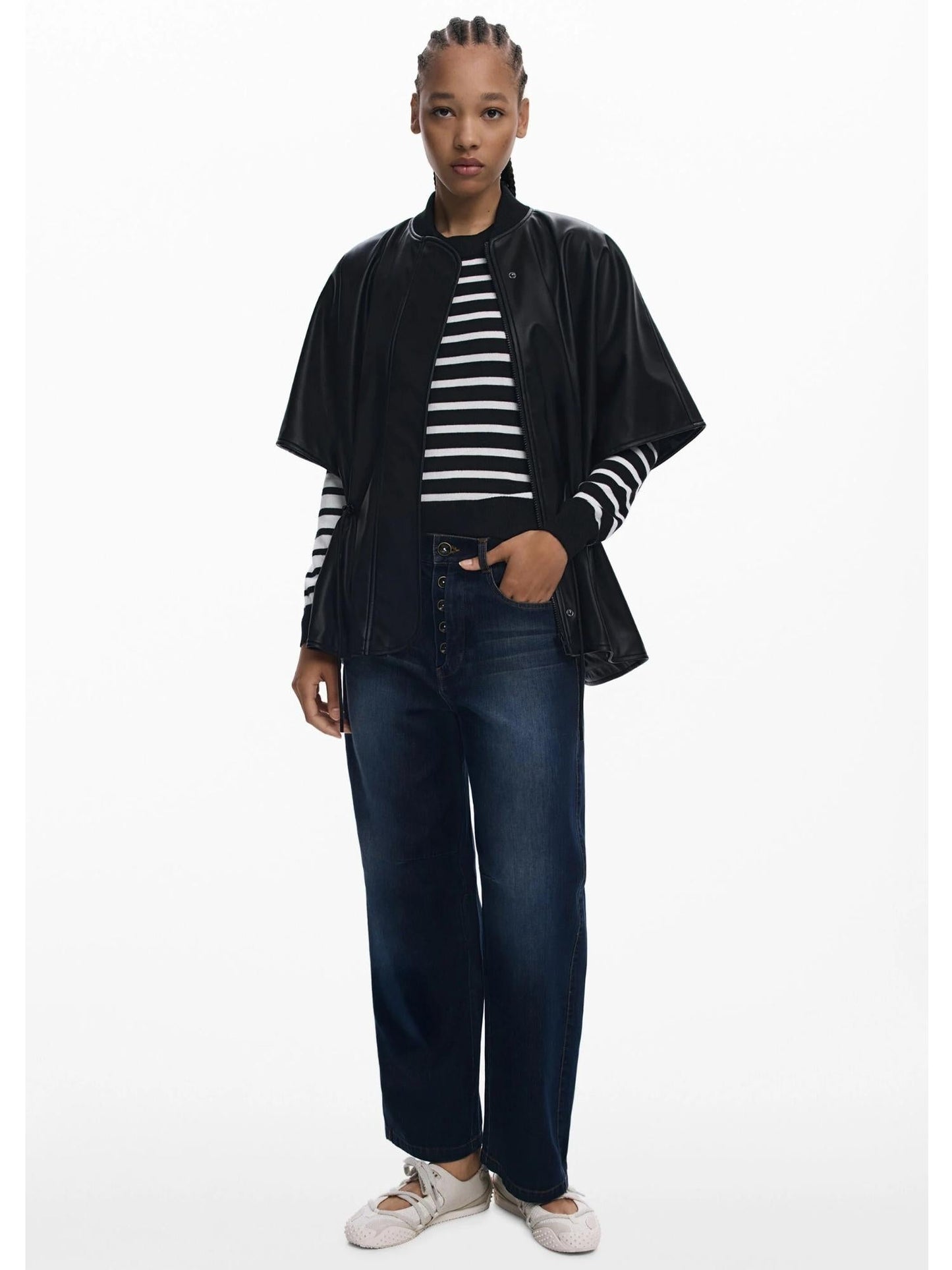 Desigual Poncho effetto pelle a rilievi Donna Nero