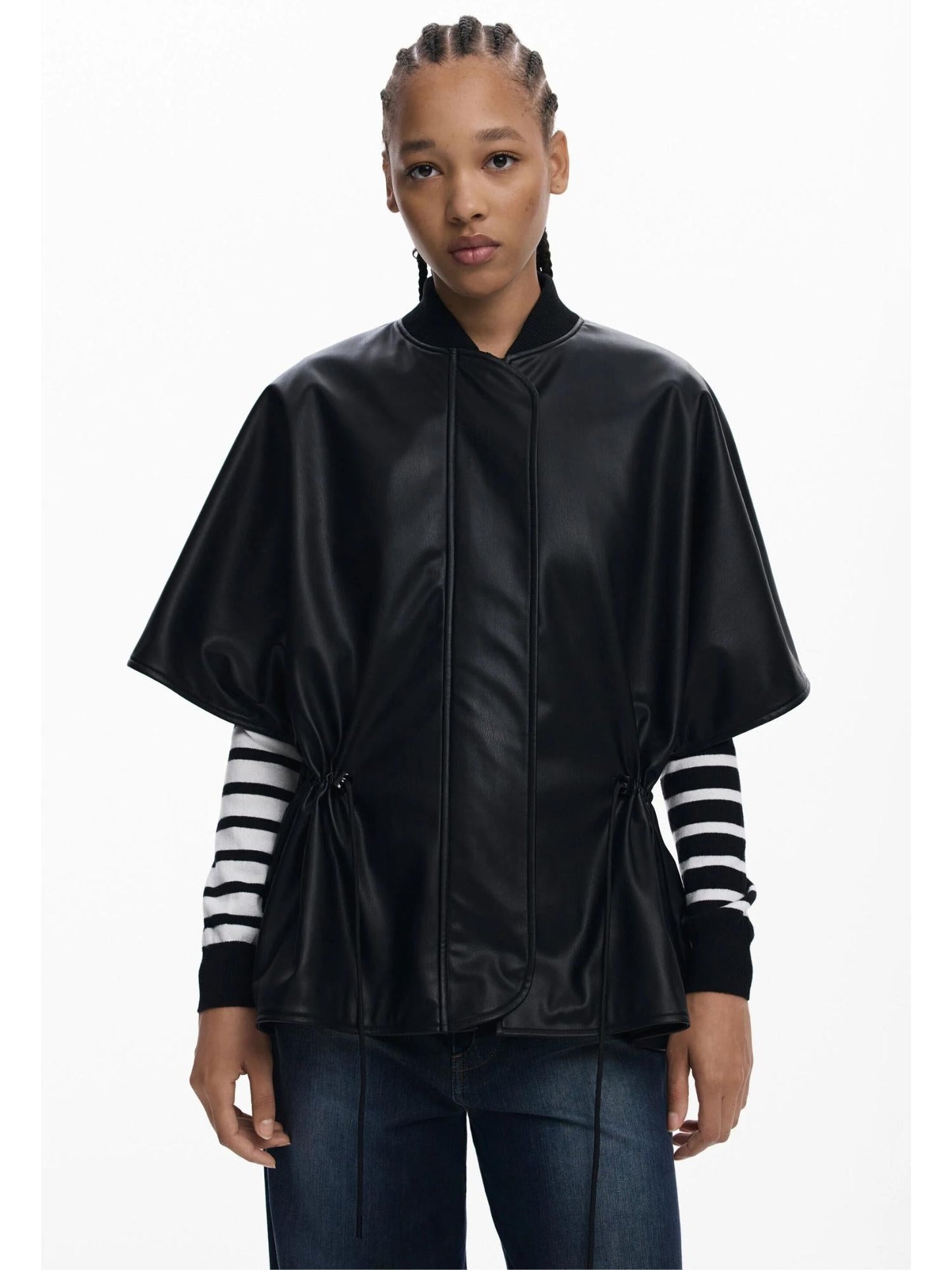 Desigual Poncho effetto pelle a rilievi Donna Nero