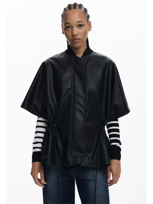 Desigual Poncho effetto pelle a rilievi Donna Nero