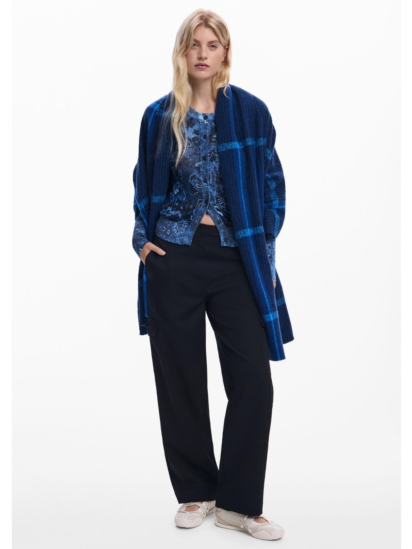 Desigual Sciarpa mantella a quadri Donna Blu