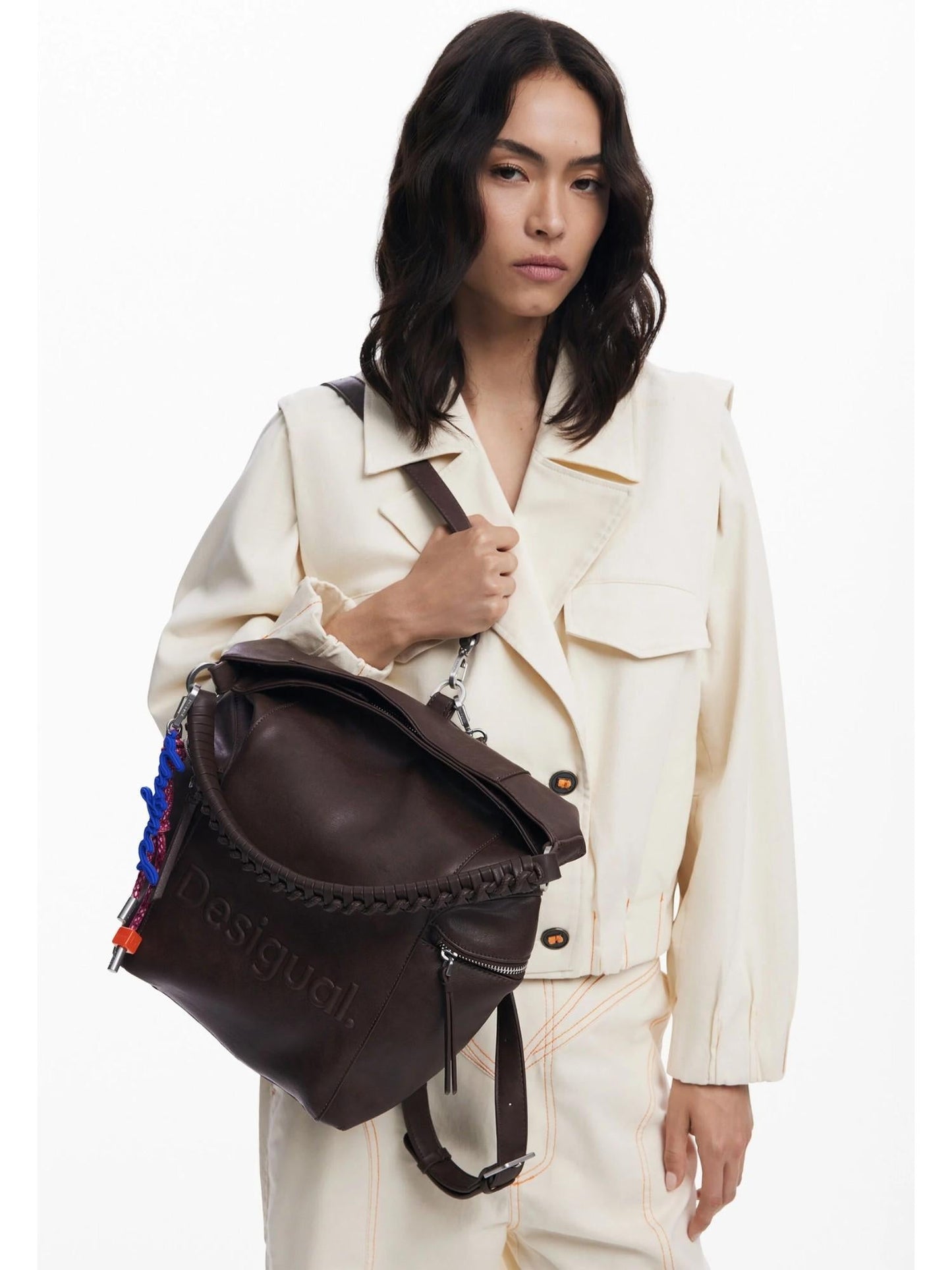 Desigual Zaino effetto camoscio con logo grande Donna Marrone