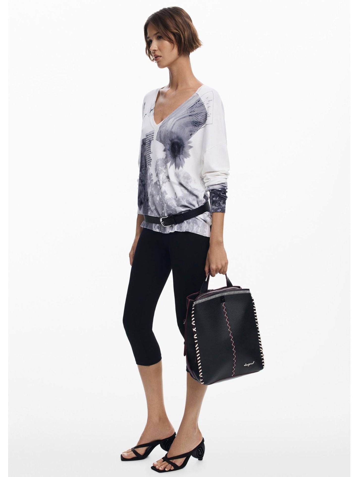 Desigual Zaino grande effetto pelle con impunture Donna Nero