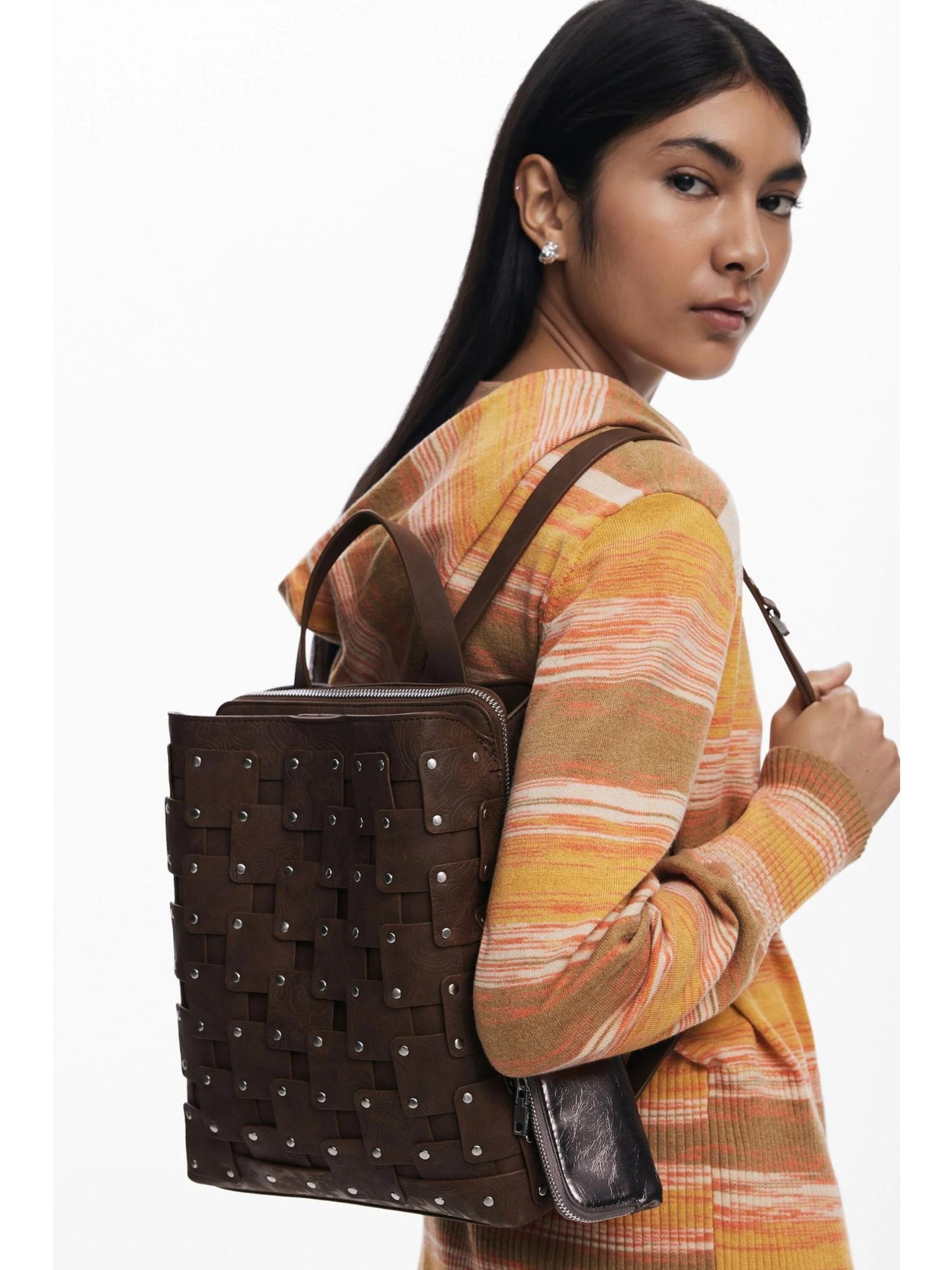 Desigual Zaino medio effetto pelle con patch Donna Marrone