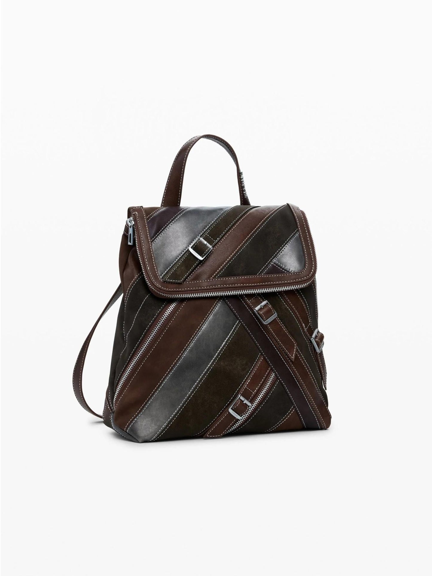 Desigual Zaino piccolo con cinghie e cerniere Donna Marrone