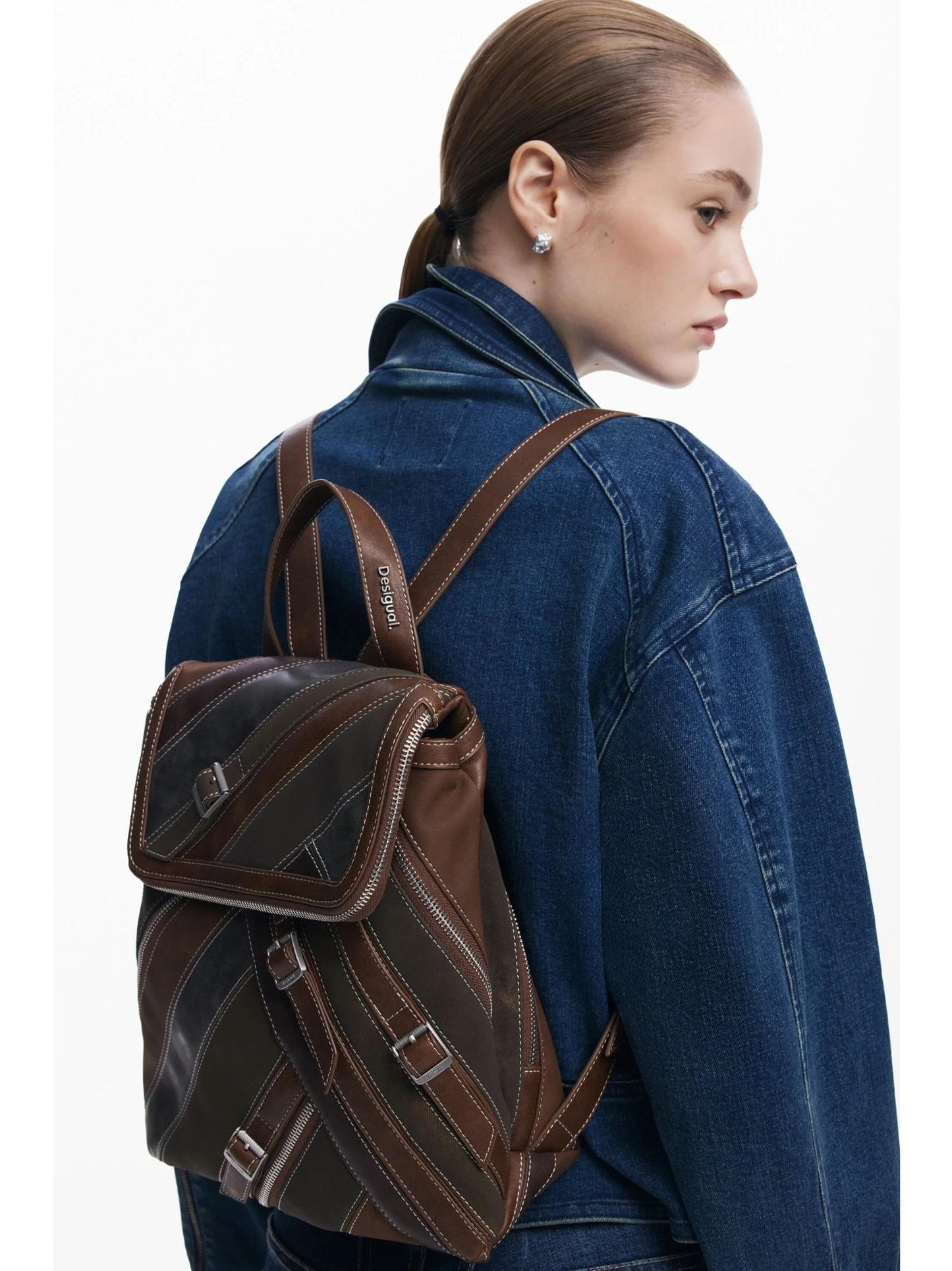 Desigual Zaino piccolo con cinghie e cerniere Donna Marrone