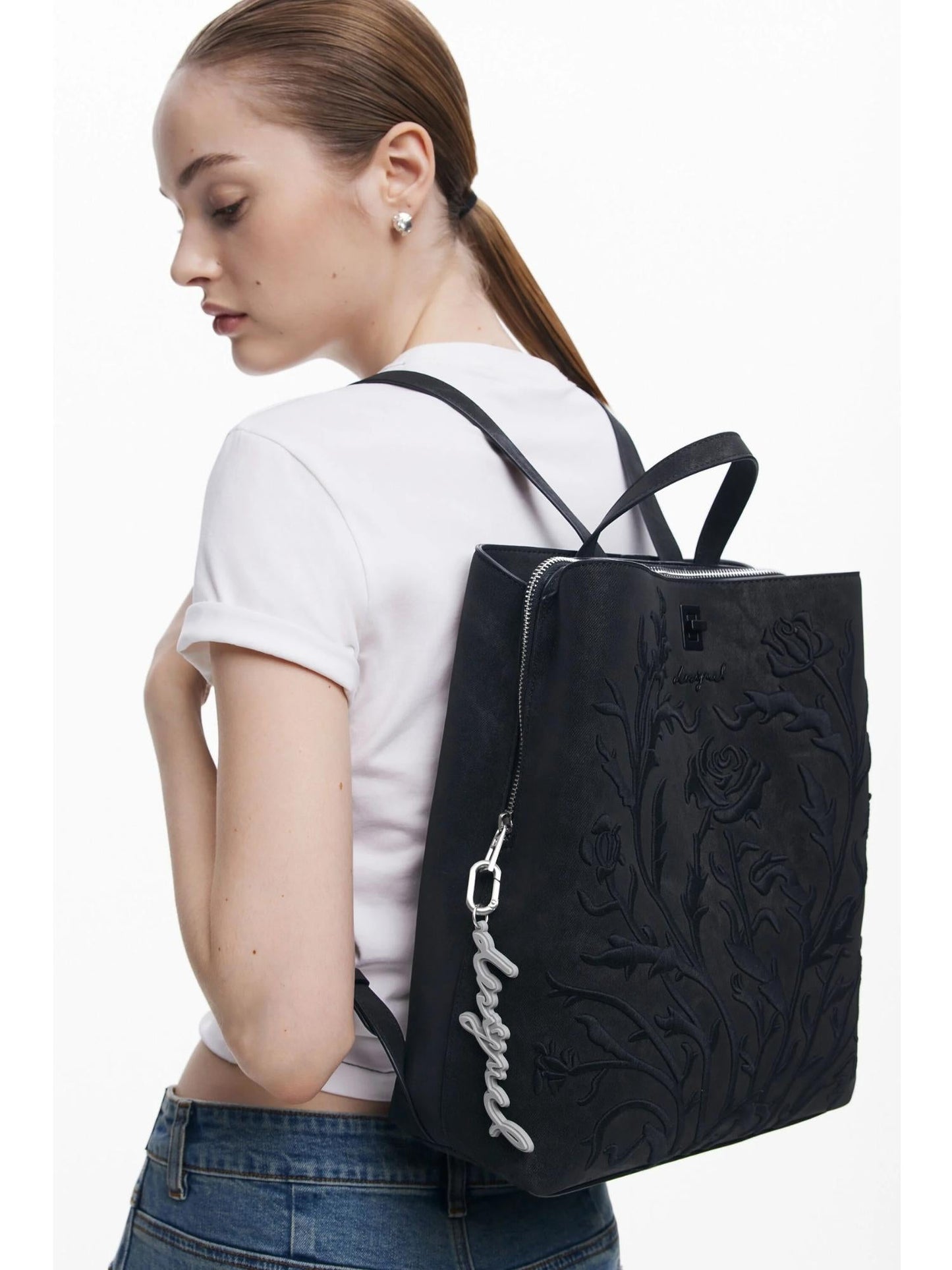 Desigual Zaino piccolo con fiori effetto 3D Donna Nero