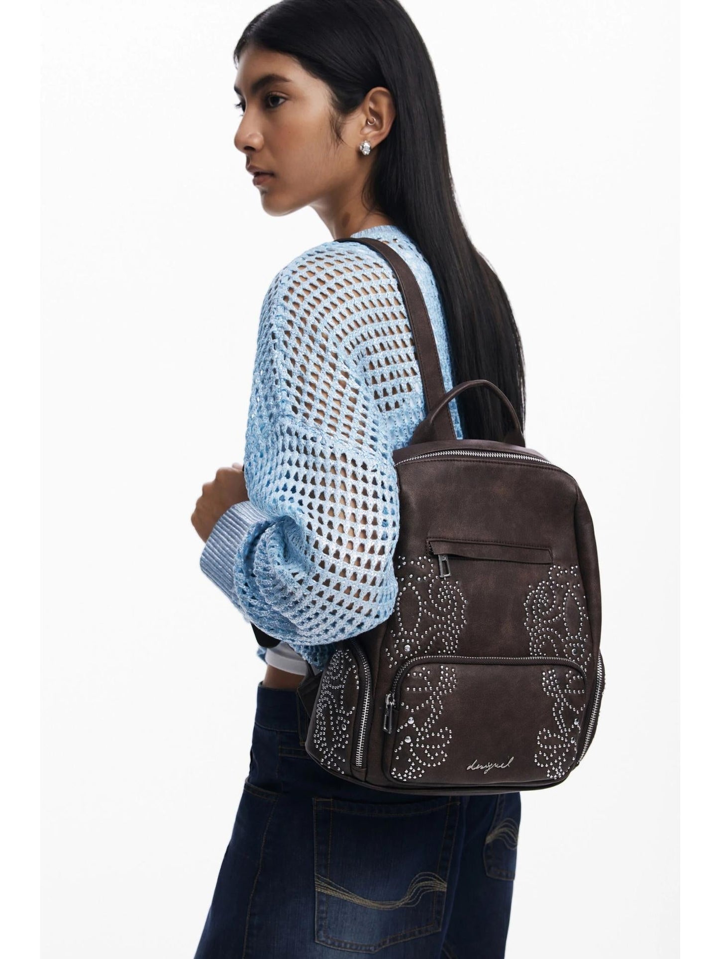 Desigual Zaino piccolo con tasche e borchie Donna Marrone