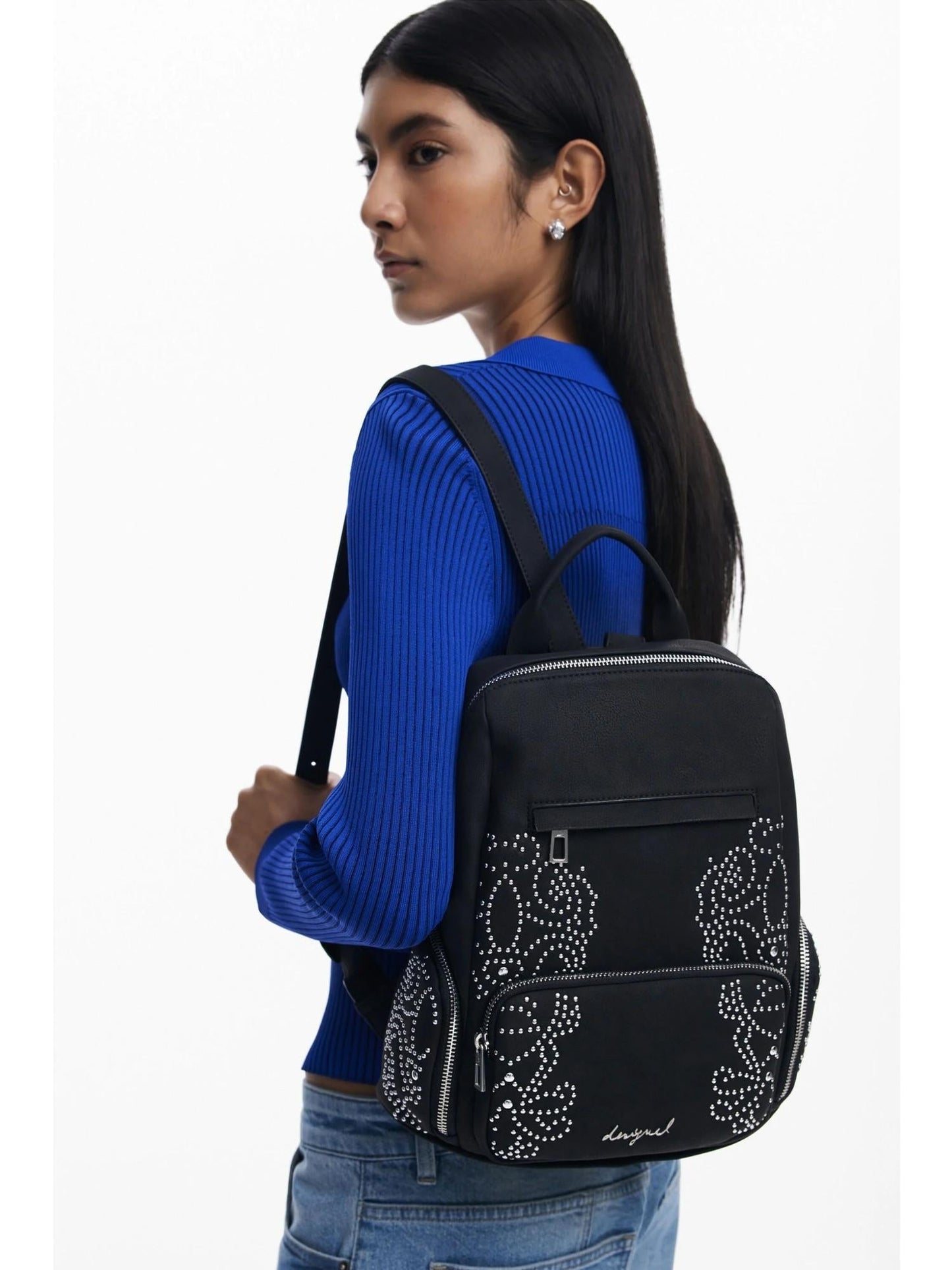Desigual Zaino piccolo con tasche e borchie Donna Nero