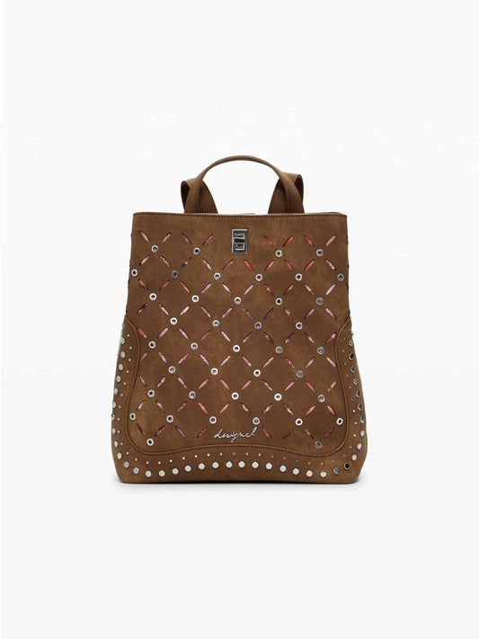 Desigual Zaino traforato con borchie piccolo Donna Marrone