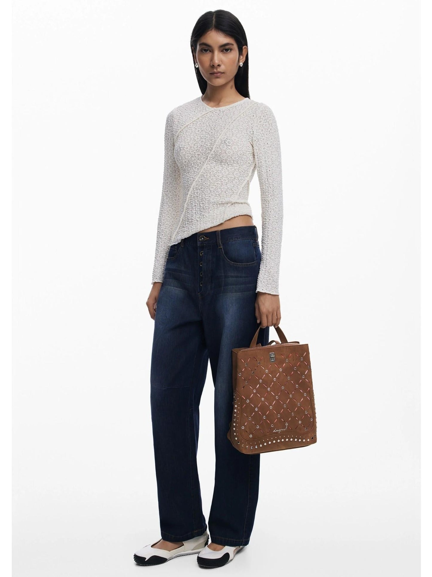 Desigual Zaino traforato con borchie piccolo Donna Marrone