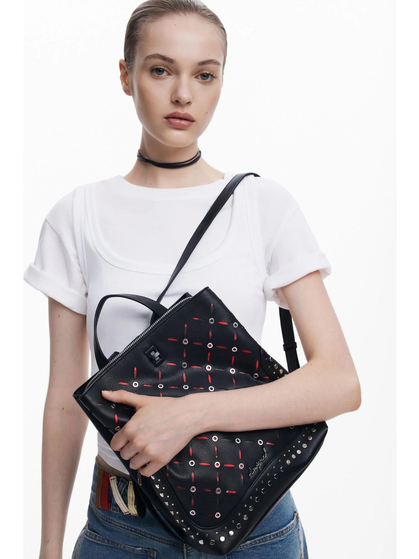 Desigual Zaino traforato con borchie piccolo Donna Nero