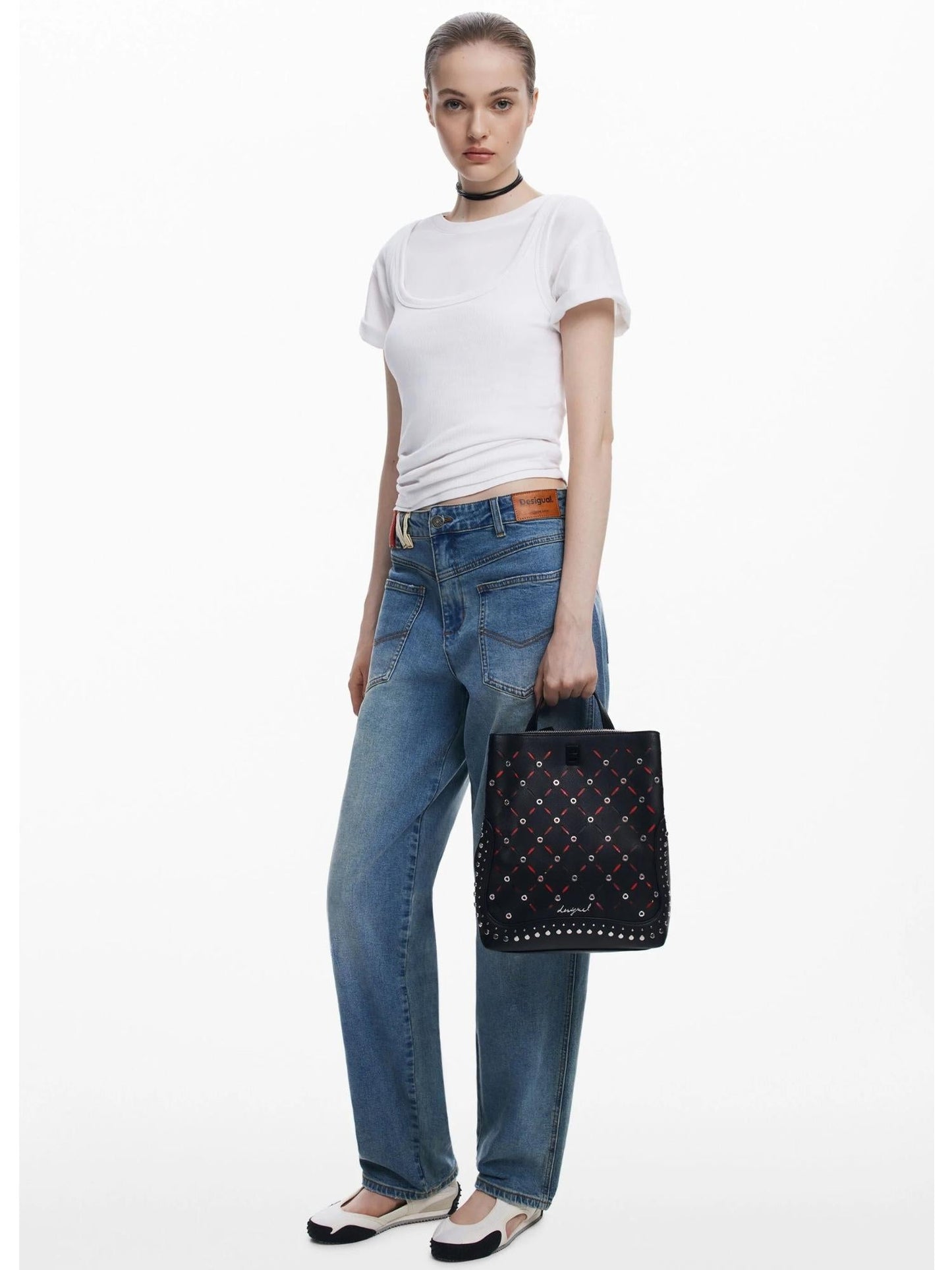 Desigual Zaino traforato con borchie piccolo Donna Nero