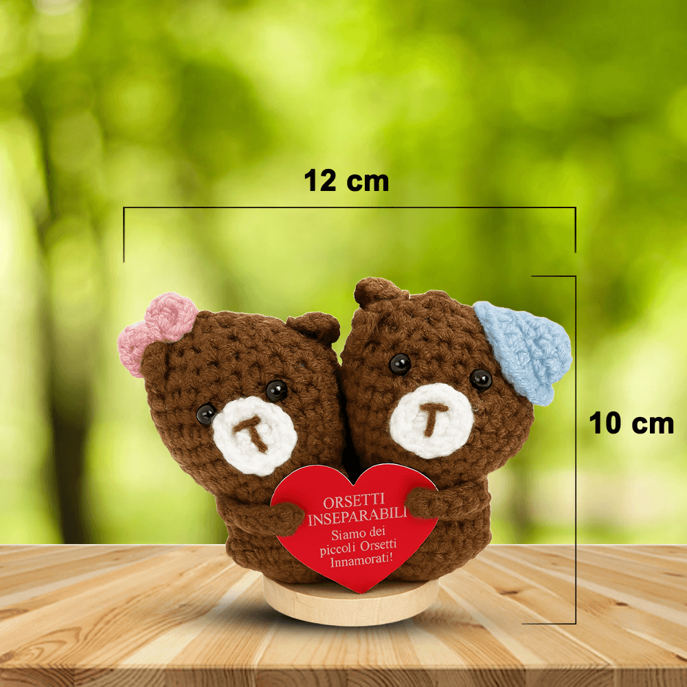 Peluche Crochet con Base in Legno - Orsetti Inseparabili