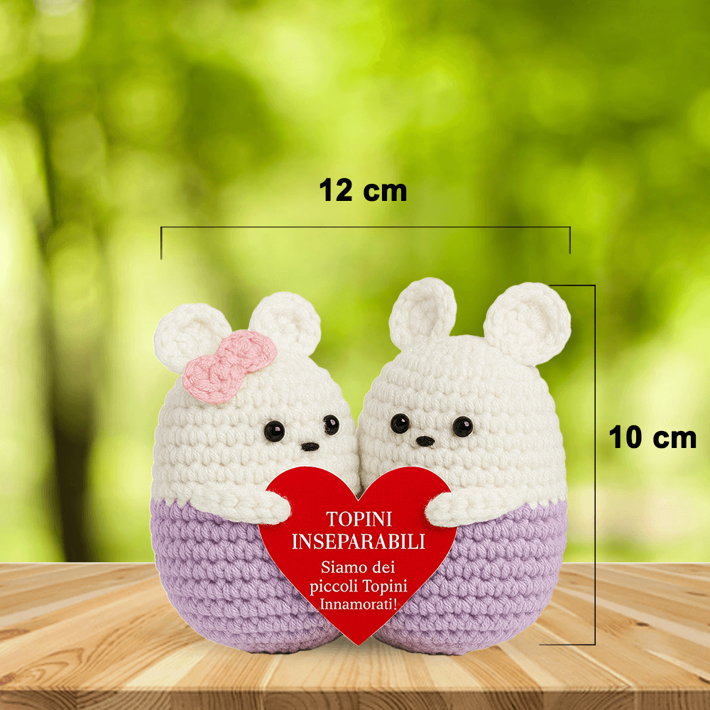 Peluche Crochet con Base in Legno - Topini Inseparabili