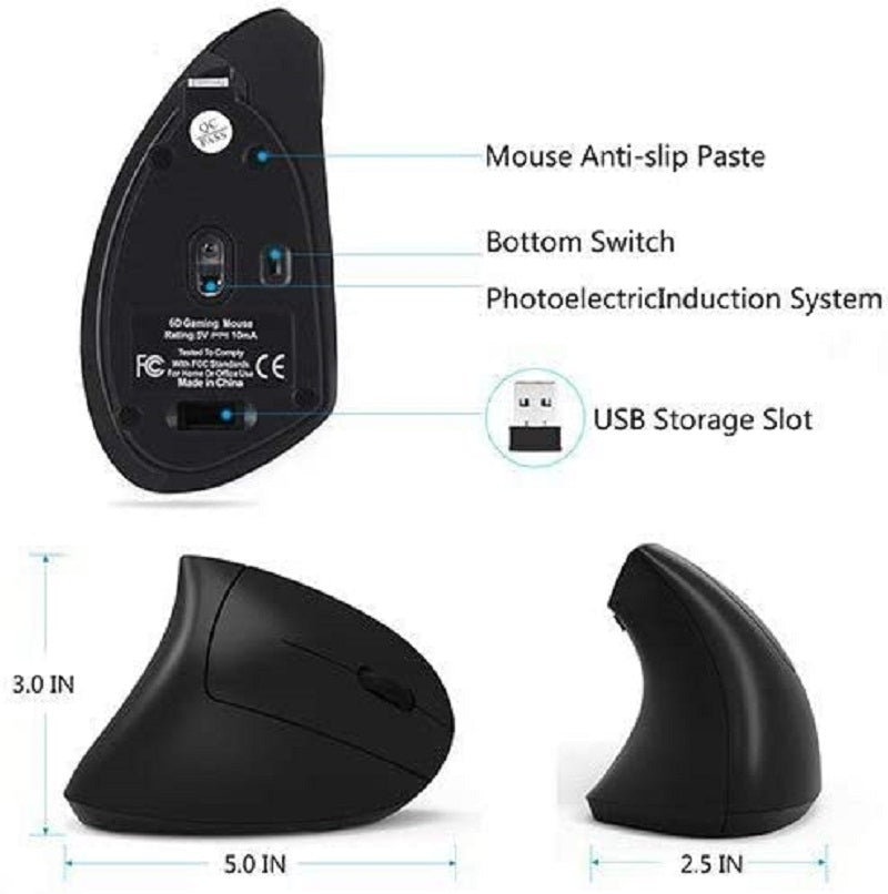 Mouse Verticale Wireless 2.4ghz Con Luce RGB Linq W9002