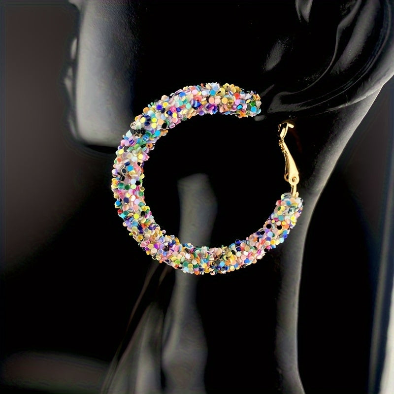 1pair Girl's New Niche Design Multi Color Sequins Earrings, Fairy Girl's Versatile Earrings