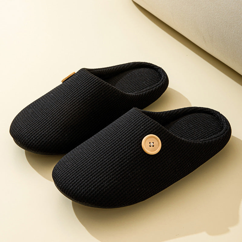 Simple Japanese And Korean Home Silent Four Seasons Soft Bottom Button Warm Interior Home Warm Slippers