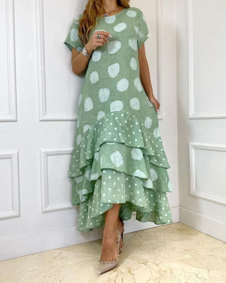 Round Neck Polka Dot Swing Long Dress Women