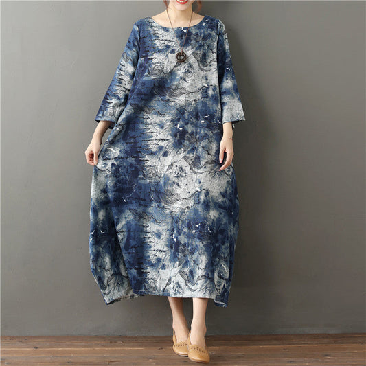 Original Tie-dye Plus Size Artistic Retro Cotton And Linen Dress