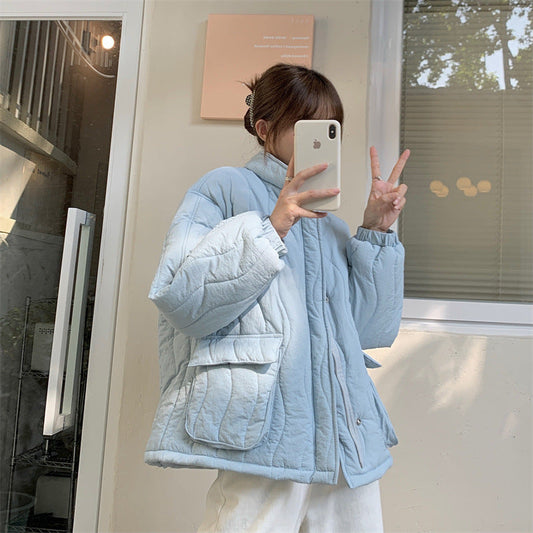 Women's Simple Stand Collar Wavy Cotton-padded Jacket