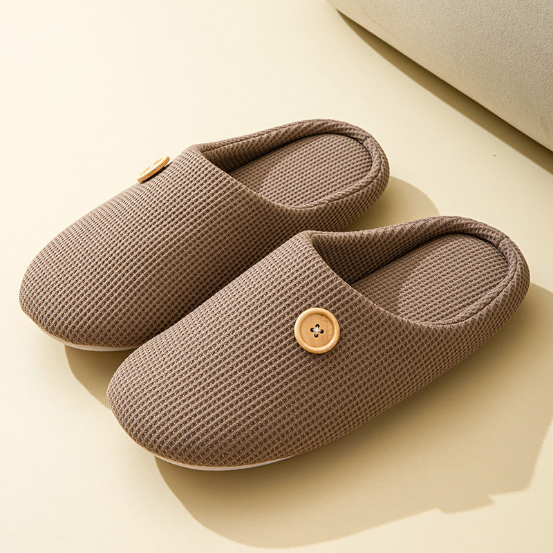 Simple Japanese And Korean Home Silent Four Seasons Soft Bottom Button Warm Interior Home Warm Slippers