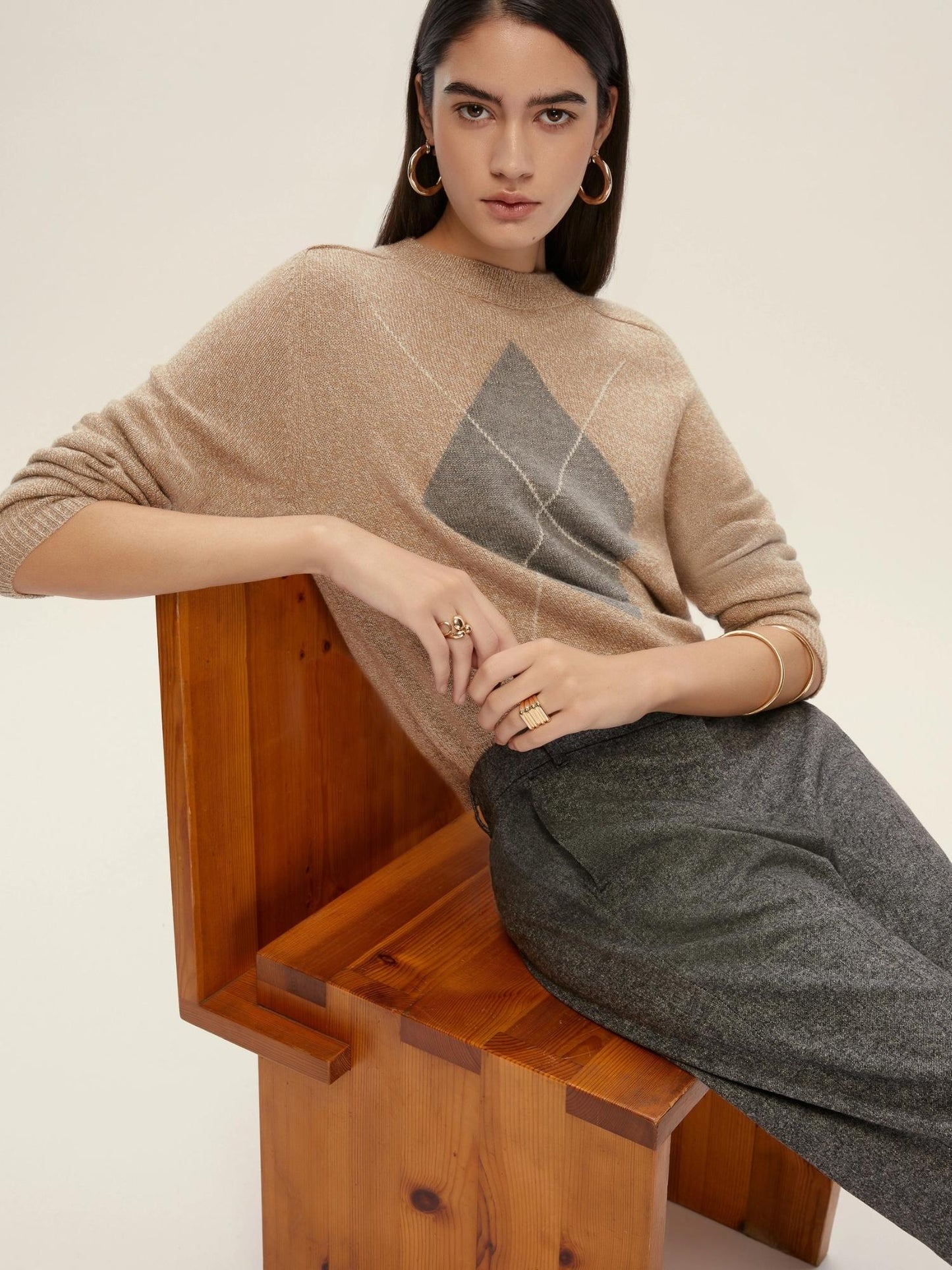 Emme Marella Maglia boxy con filo di lurex Donna Novella Cammello