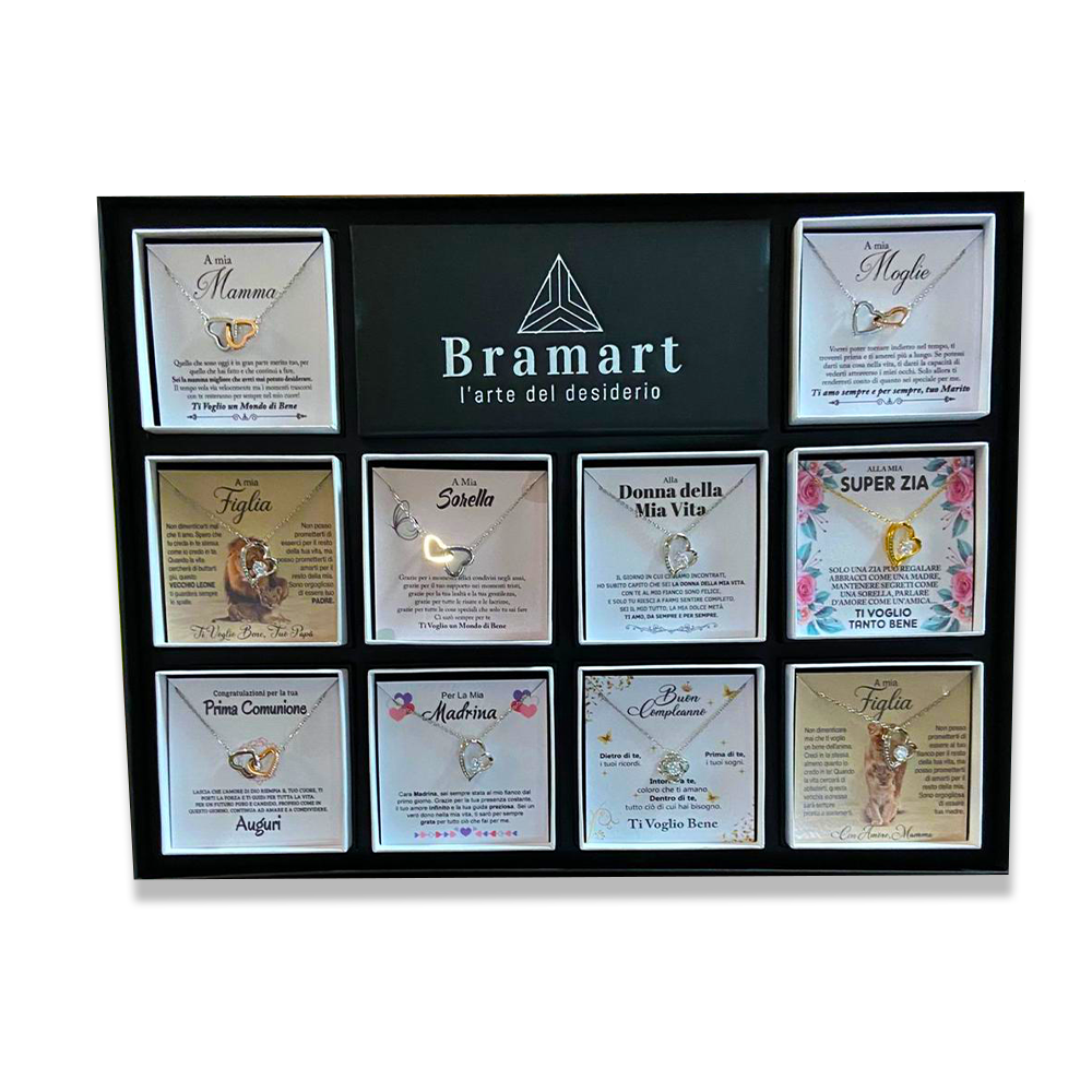 Espositore da Banco in Cartone Rigido – Per 10 Gioielli con Dedica (Vendita al Dettaglio)