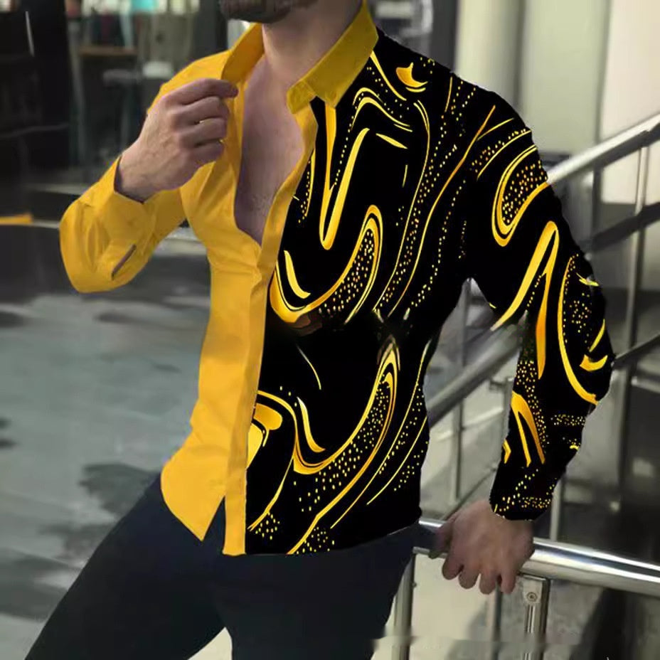 European And American 3D Printed Casual Slim Fashion Printed Shirt