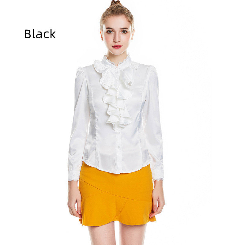 Women's Fashion Solid Color Long Sleeve Silk-like Shirt