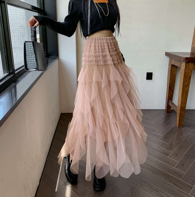 Irregular High Waist Tulle Tutu Tiered-Ruffle Long Dress